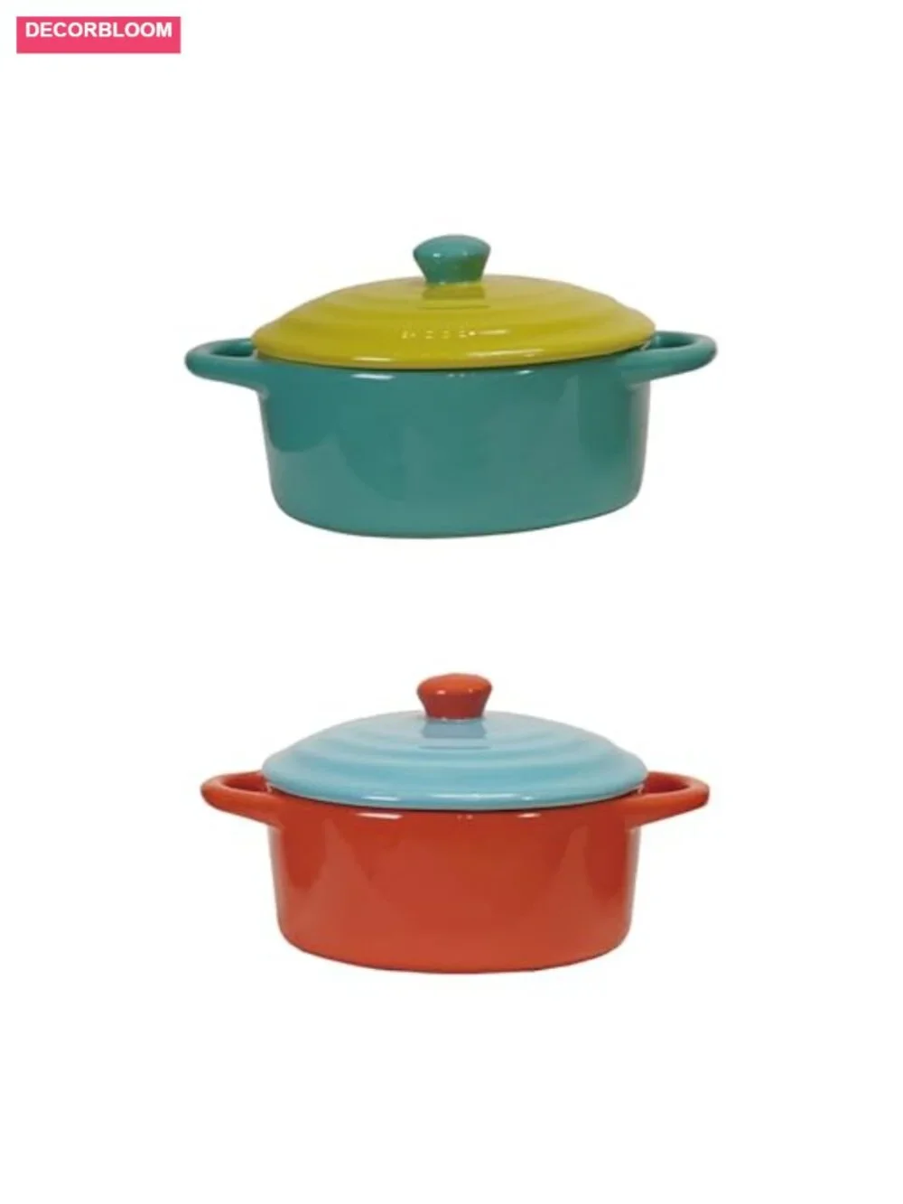 Stoneware 4-Piece Two-Tone Baker Set with Lids, Multicolor
